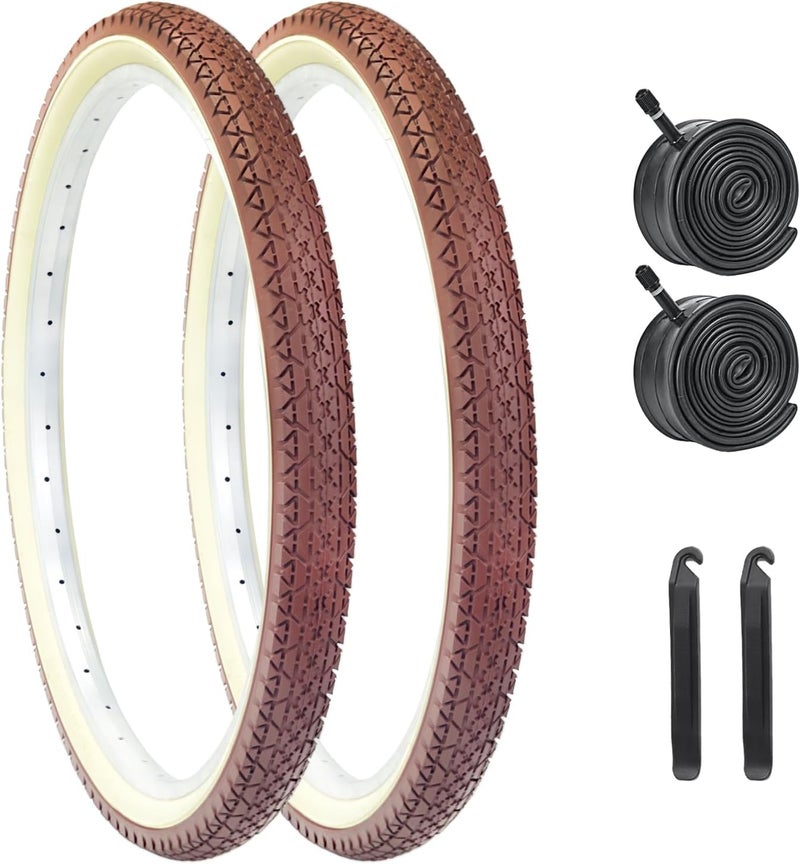 HUIOK 24x2.125 Bike Tire, 24 Inch Folding Beach Cruiser Bike Tires Replacement with Tubes and Levers - Image 1